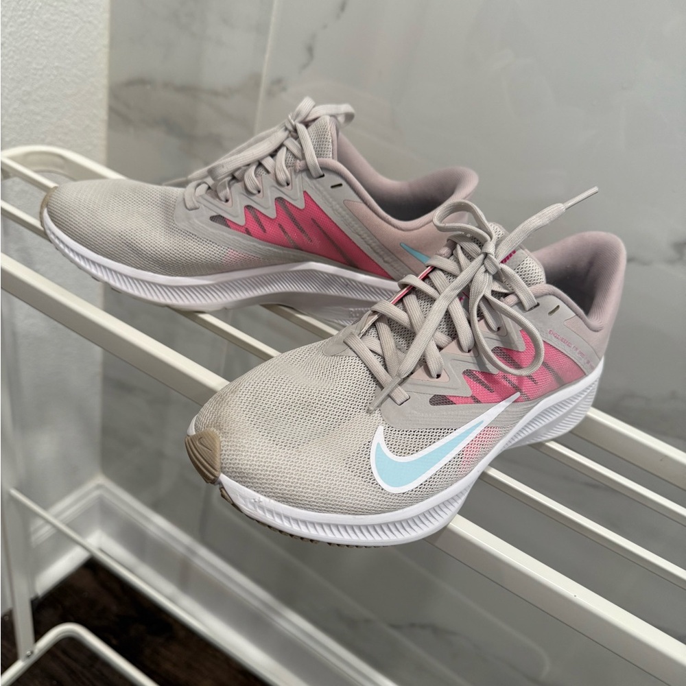 Nike sneakers, sz 7.5, gently worn condition. Light gray/pink/baby blue